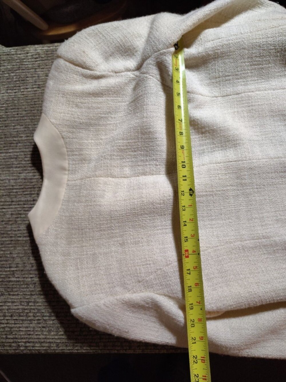 Doncaster Tweed Blazer Jacket Womens Size 14 Cream/W CreamFringe Trim Open Front - Picture 6 of 8